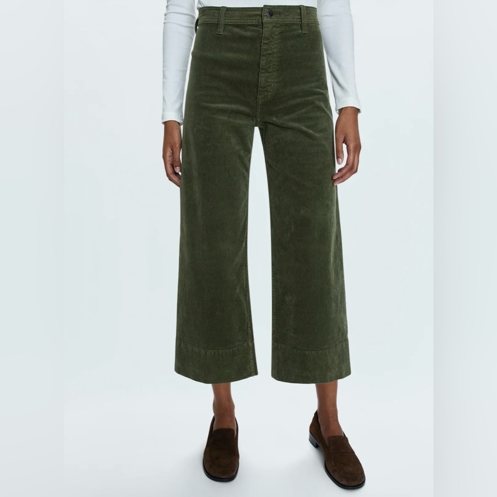 Pistola Penny Cropped Wide Leg Corduroy Pants Olive Green High Rise Size 30